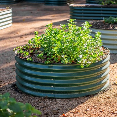British Green 17" Tall Round Metal Outdoor Raised Garden Bed