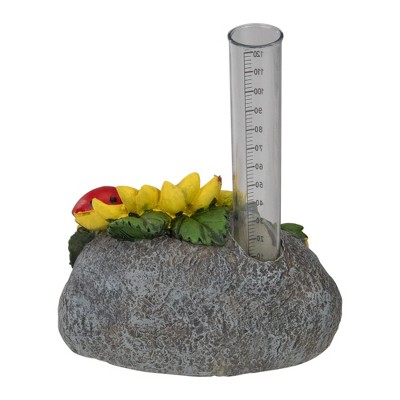 7" Sunflower and Ladybug Polyresin Rock Garden Rain Gauge