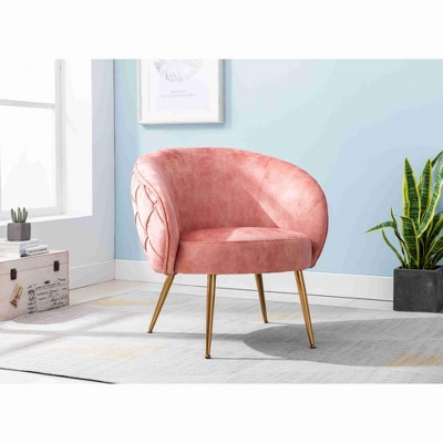 CAVINAS Velvet Accent Chair with Curved Button-Tufted Back and Metal Legs,Cozy Upholstered Living Room Chairs,Reading Chairs for Living Room