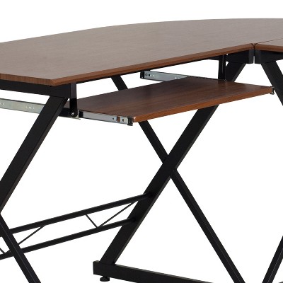 Teakwood Laminate L-Shape Computer Desk with Black X-Base