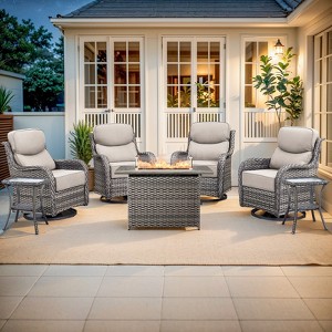 Gymojoy 7 Pieces Outdoor 6 Inch Sofa Swivel Chair with Fire Pit Table - 1 of 4
