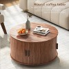Round Coffee Table with Storage, 31.5" Drum Coffee Table with Sliding Tambour Door, Walnut Brown - 4 of 4