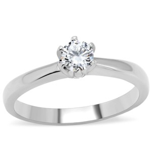 Slickblue Women’s Solitaire Ring,Silver Stainless Steel, 4.5mm Clear CZ, Polished Band, Classic Prong Setting, Size 5-10 - 1 of 4