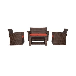 WestinTrends 4 Piece Outdoor Wicker Rattan Conversation Sofa set with Coffee table - 1 of 4