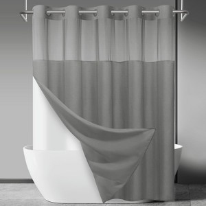 Aoibox No Hook Slub Textured Shower Curtain with Snap in Liner - Dark Gray Fabric Outer & Waterproof Inner, Hotel Style with See Through Top Window - 1 of 4