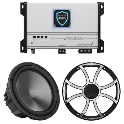 Wet Sounds HTM-1 - HTM Series Full-Range Class-D 1200 Watt at 1-Ohm Mono Amplifier with REVO-10-FA-S4 10" Woofer Single 4 OHM and REVO-10-XS-B-SS-G...