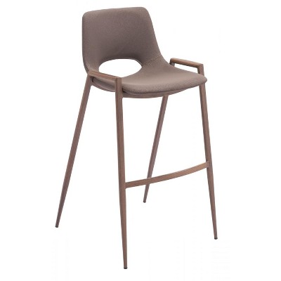 Faux-Leather Barstool 39" H Brown Walnut Finish with Steel Legs by Zuo Modern (Set of 2)