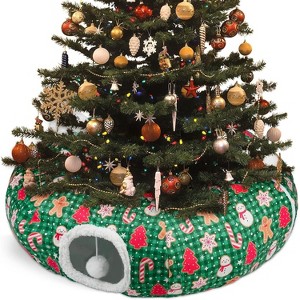 Cat Tunnel Christmas Tree Skirt Cat Tunnel Bed for Indoor Cats Play Donut Tunnel Toys S Shape for Rabbit Ferret - 1 of 4