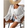 Womens Crochet Lace Cardigan Front Tie Lightweight Cover Ups Long Sleeve Hollow Out Cardigan Beach Cover Ups Crochet Tops for Summer - 4 of 4