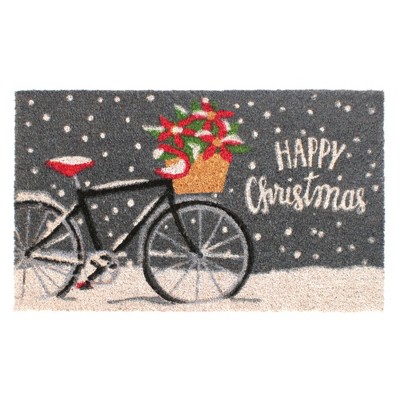 RugSmith Grey Machine Tufted Holiday Bicycle Happy Christmas Doormat