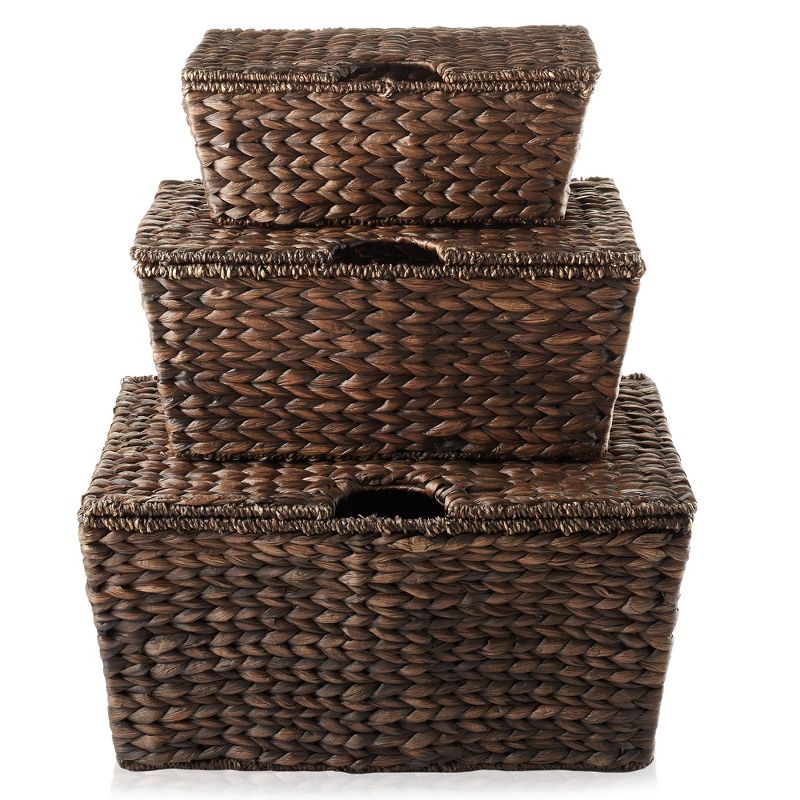 Casafield Water Hyacinth Lidded Storage Basket Sets,  Multipurpose Organizer Totes with Tapered Bottoms, 4 of 8