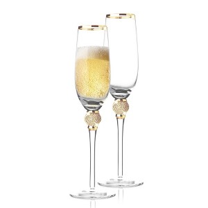 Berkware Crystal Champagne Flutes with Dazzling Rhinestone Design and Elegant Tone Rim -  9oz - 1 of 4