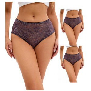 INSPIRE CHIC 3 Packs Women's Lace Mid-Waisted Briefs Breathable Underwear Available in Plus Size Panties - 1 of 4