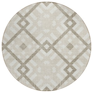 Beige Tan And Ivory Geometric Washable Indoor Outdoor Area Rug - 1 of 4