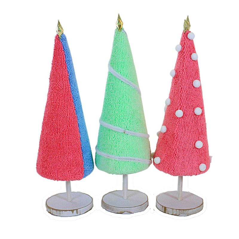 Transpac 11.0 Inch Fabric Punch Needle Tree Set Fabric Wrapped Cone Wooden Base Tree Sculptures, 2 of 4