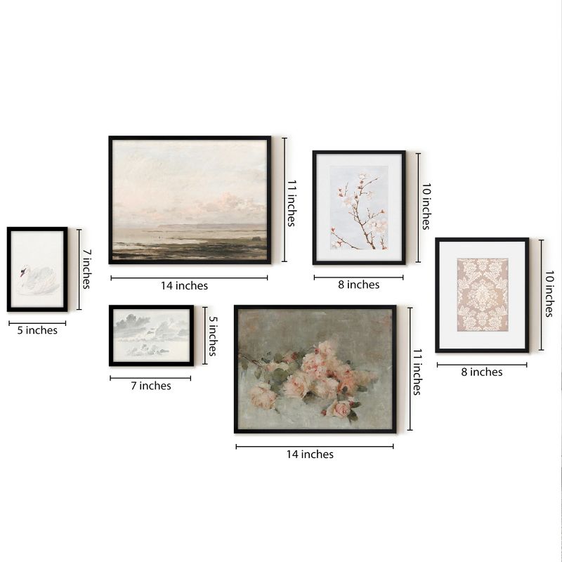 Americanflat 6 Piece Vintage Gallery Wall Art Set - Blush Roses, Hazy Beach, Pale Blossoms, Pink Silk Textile, Clouds by Maple + Oak, 4 of 6
