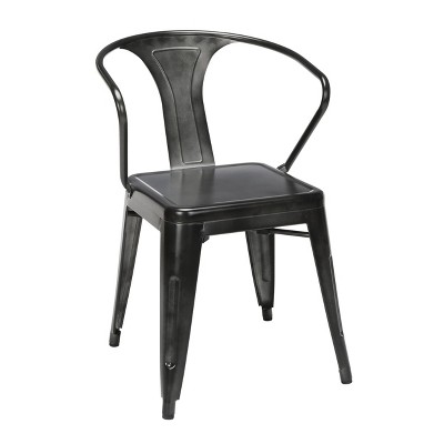 Set of 4 18" Industrial Modern Mid Back Galvanized Steel Indoor/Outdoor Chairs Gunmetal - OFM