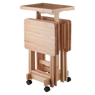 6pc Snack Table Set Natural Winsome Hardwood Construction Foldable With Wheeled Storage Frame Target