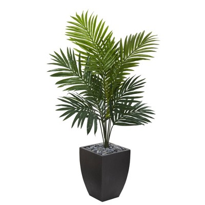 4.5ft Artificial Kentia Palm Tree in Black Wash Planter - Nearly Natural