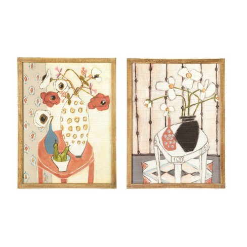 Set Of 2 Styles Floral Prints On Bamboo With Wood Frame Decorative Wall Art 3r Studios Target