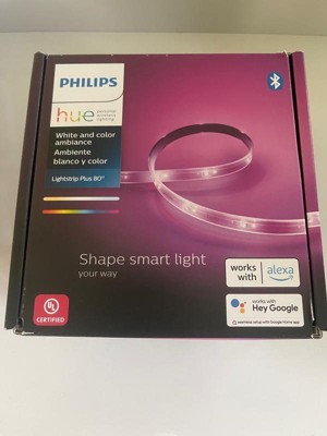 Philips Hue White and Color Ambiance Light Strip Plus 6.5ft Base Kit with  Bluetooth, White 