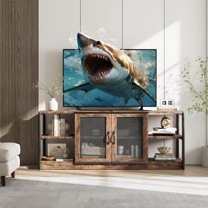 63" TV Stand with 2 Open Shelves and 2 Mesh Doors, Industrial Design Entertainment Center, Media Console Table for Living Room and Bedroom - 1 of 4