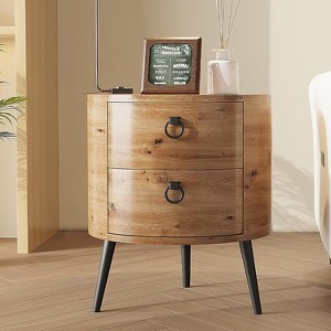 Round Side Table with Drawers Modern Night Stand with Storage Wooden Accent End Table Circle - 1 of 1