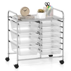 Costway 9 Drawer Rolling Organizer Cart Utility Storage Tools Scrapbook Paper Multi-Use Macaron/White/Hot Pink/Light Pink/Clear/Black - 1 of 4