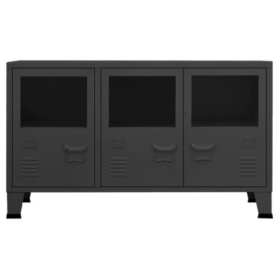 Anthracite Industrial Metal and Glass Sideboard with Air Vents