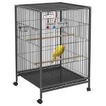 PawHut Metal Bird Cage with Stand for Parrots, Lovebirds, Finches, Large Bird Cage with Swing, Stained Steel Bowls, Removable Tray, Gray