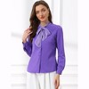 INSPIRE CHIC Women's Tie Neck Contrast Color Button Down Long Sleeves Shirt - 3 of 4