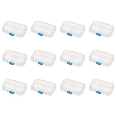 Sterilite Large FlipTop, Stackable Small Storage Bin with Hinging Lid,  Plastic Container to Organize Desk at Home, Classroom, Office, Clear,  24-Pack