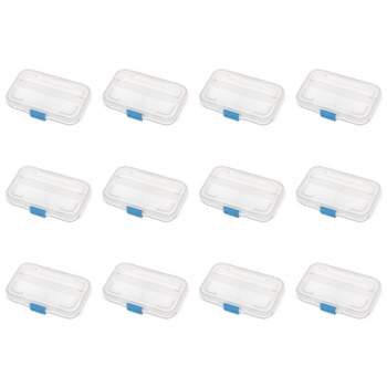 Sterilite Convenient Small Stackable Divided Translucent Storage Box Container with Colored Latch Lid for School and Office Supplies, Clear (12 Pack)