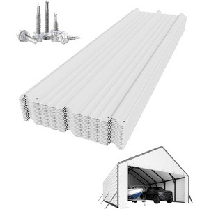 Metal Carport Roof Upgrade Kit, 16 Pcs Galvanized Steel Panels. Fits 13x26/21/16 & 20x20/25FT Structures. 27-Ga Ribbed Design - 1 of 4