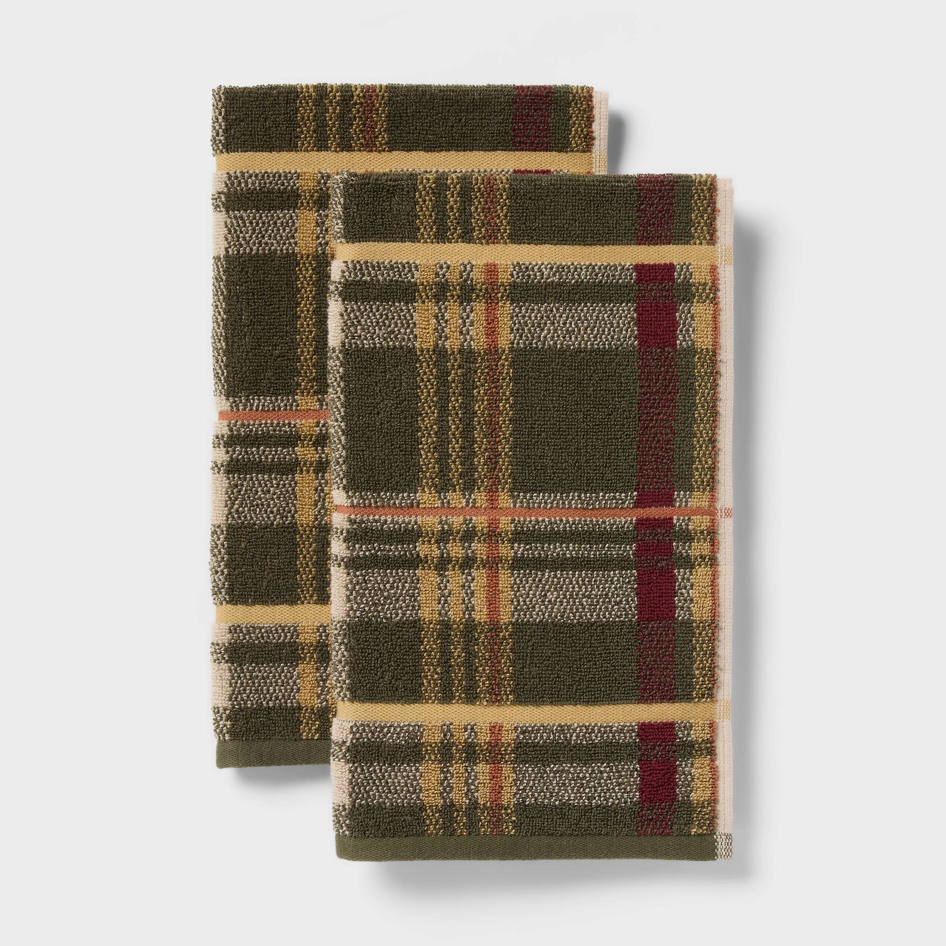2pk Plaid Harvest Hand Towel Set Green - Threshold™