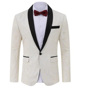 Men's Paisley Tuxedo Jacket Shawl Lapel One Button Suit Jacket Floral Blazer for Wedding Dinner Party Prom - 1 of 4