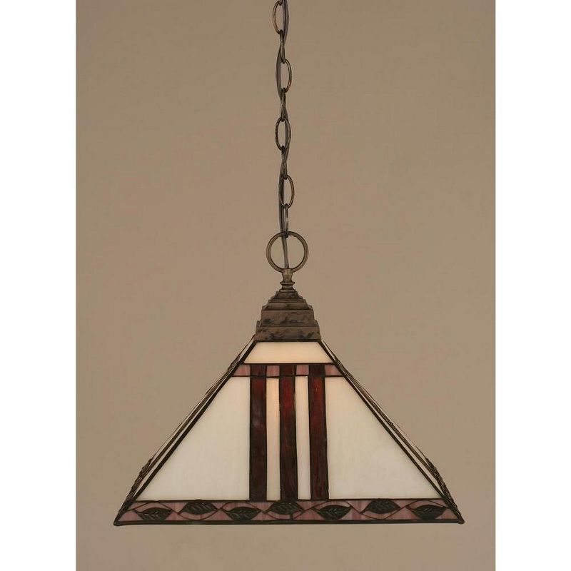 Toltec Lighting Any 1 - Light Pendant in  Bronze with 14" Purple & Metal Leaf Art Glass Shade, 1 of 2