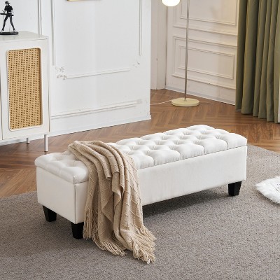 NicBex Storage Bench Button Tufted and Diamond Rectangular Bench for Bedroom and Entryway, White