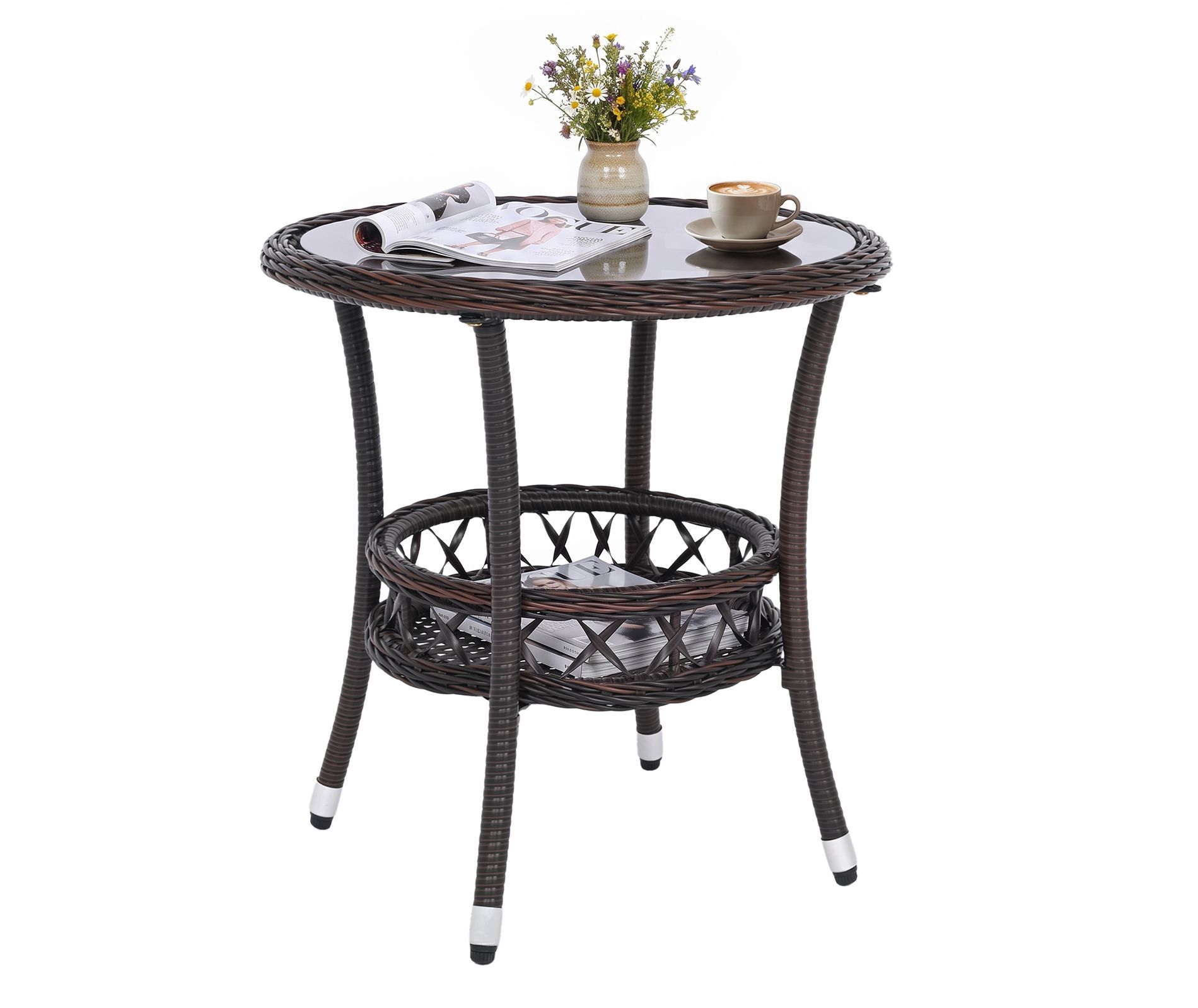 Costway 1 PCS 2-Tier Small Bistro Table with Tempered Glass Tabletop and Storage Shelf for Patio