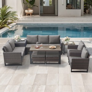 Belord 9 Pieces Outdoor Patio Furniture Sectioanl Set with Brown All Weather Wicker, L-Shaped Patio Sectional Set with Storage Deck Box - 1 of 4