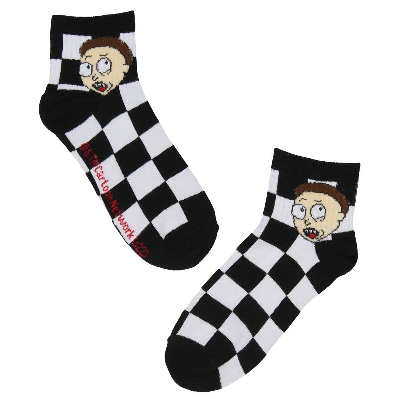 Rick and Morty Men's Face Expressions Print Checkered Quarter Crew Socks 2 Count Multicoloured, 3 of 6