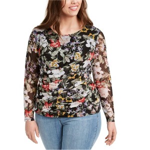 I.N.C International Concepts Womens Long-Sleeve Wrap Floral Pullover Blouse, Black, 3X - 1 of 1