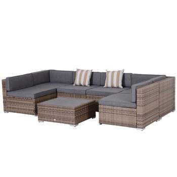 Outsunny 7-Piece Patio Furniture Sets Outdoor Wicker Conversation Sets All Weather PE Rattan Sectional sofa set with Cushions & Slat Plastic Wood Table