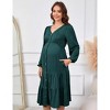 Women's Maternity Dress V Neck Long Sleeve Button Front Tiered Hem Casual Midi Dress - 2 of 4