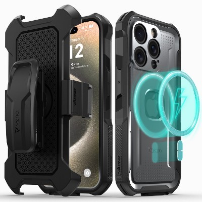 Vena vArmor Rugged Case for Apple iPhone 15 Pro, Military Grade Drop Protection Armor with Kickstand Holster Belt Clip - Graphite Gray