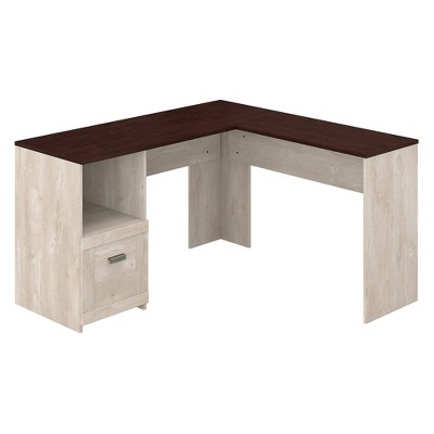 Townhill L Shaped Desk Washed Gray/Madison Cherry - Bush Furniture