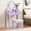 NicBex Vanity Desk with Mirror 30" Vanity Table with Oval Mirror, British Style Wood Makeup Vanity with 3 Drawer and 1 Upholstered Stool - 2 of 4