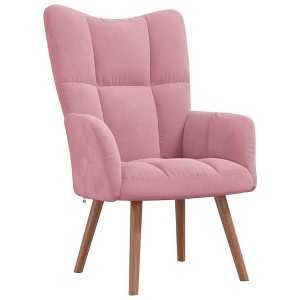 vidaXL Pink Relaxing Chair - Velvet Armchair with Solid Rubber Wood Legs and Steel Frame, Modern Style - 1 of 4