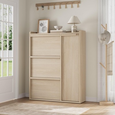 Shoe Storage Cabinet for Entryway with 3 Flip Drawers, Freestanding Narrow Slim Shoe Organizer w/Adjustable Shelf for Living Room, Hallway