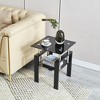 Lirago 2-Piece Tempered Black Glass Sofa Table-2-Layer Storage End Table with Modern Waterfall Edge 17.72"W * 17.72"L * 20.48"H - 2 of 4